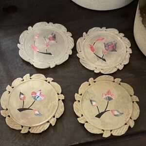 Floral Inlay Coasters Set of 4